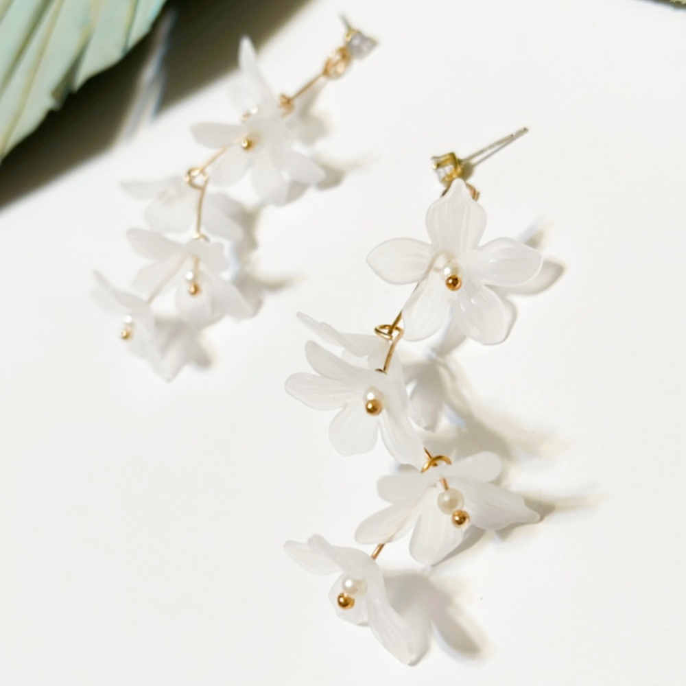 Anthropologie White Floral Earrings